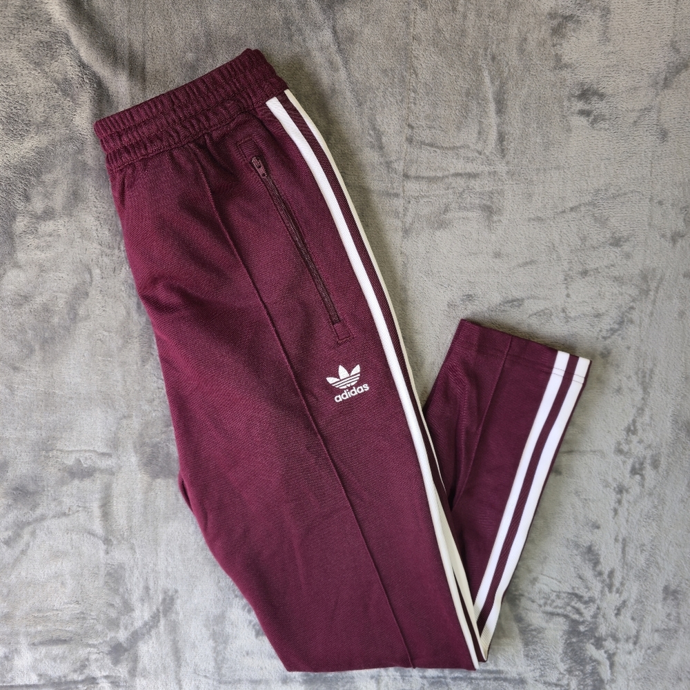 Adidas Jogging Pants Joggers Size Small Stripes Burgundy Maroon Track